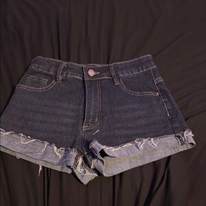 ROMWE Dark Blue Frayed Jean Shorts